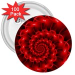 Glossy Red Spiral Fractal 3  Button (100 pack)