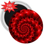 Glossy Red Spiral Fractal 3  Magnet (100 pack)