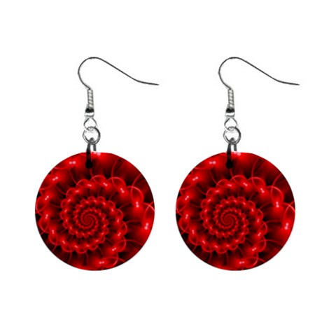 Glossy Red Spiral Fractal 1  Button Earrings from ArtsNow.com Front