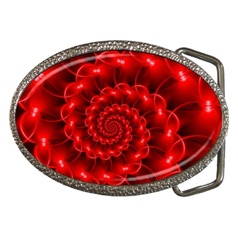 Glossy Red Spiral Fractal Belt Buckle from ArtsNow.com Front