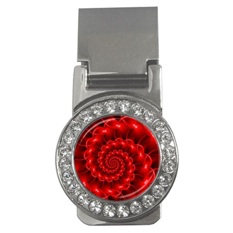 Glossy Red Spiral Fractal Money Clip (CZ) from ArtsNow.com Front