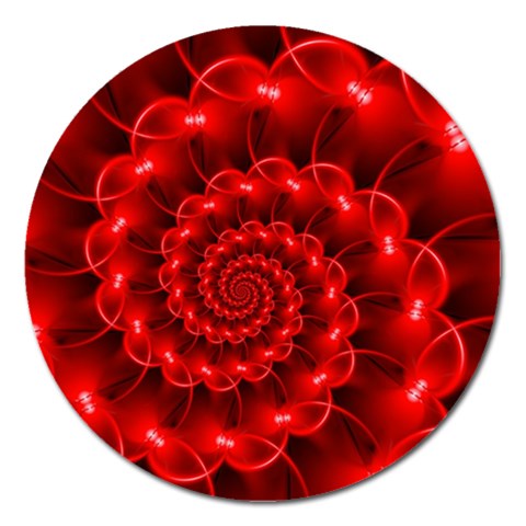 Glossy Red Spiral Fractal Magnet 5  (Round) from ArtsNow.com Front