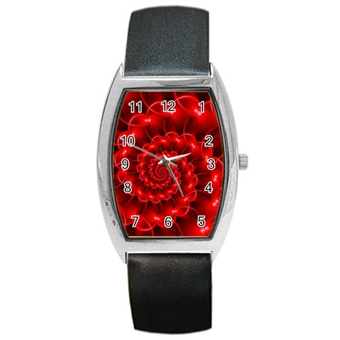 Glossy Red Spiral Fractal Barrel Style Metal Watch from ArtsNow.com Front