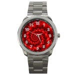 Glossy Red Spiral Fractal Sport Metal Watch