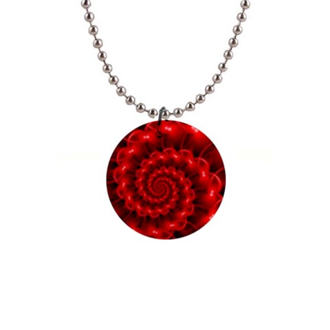 Glossy Red Spiral Fractal 1  Button Necklace from ArtsNow.com Front