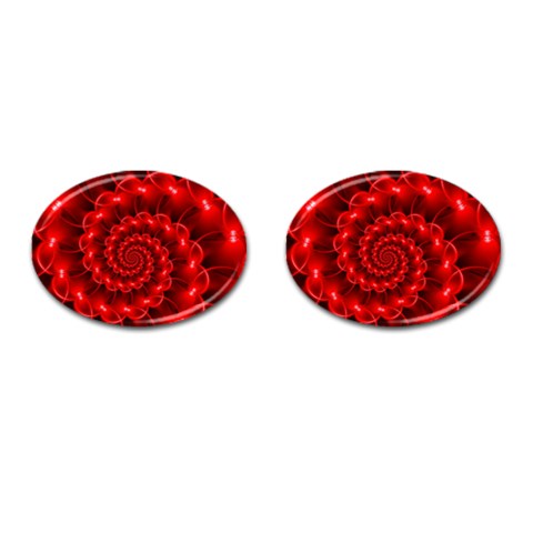 Glossy Red Spiral Fractal Cufflinks (Oval) from ArtsNow.com Front(Pair)