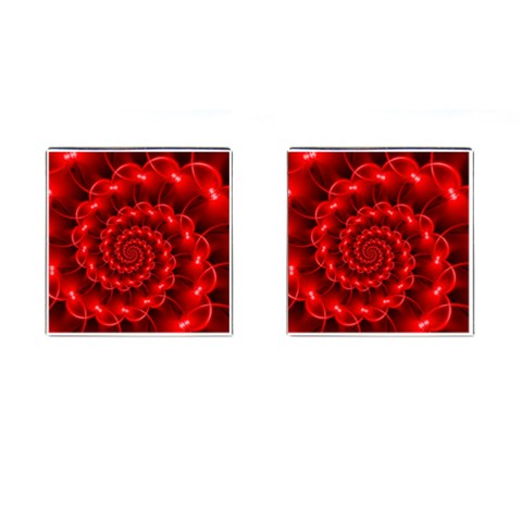 Glossy Red Spiral Fractal Cufflinks (Square) from ArtsNow.com Front(Pair)