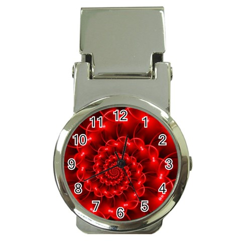 Glossy Red Spiral Fractal Money Clip Watch from ArtsNow.com Front