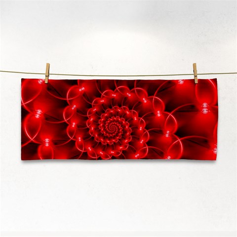 Glossy Red Spiral Fractal Hand Towel from ArtsNow.com Front