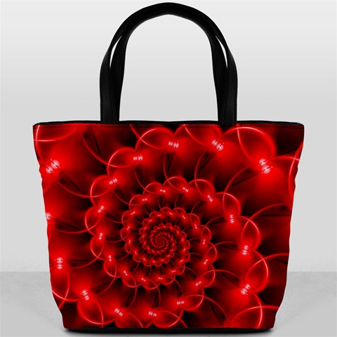 Glossy Red Spiral Fractal Bucket Bag from ArtsNow.com Front