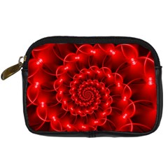 Glossy Red Spiral Fractal Digital Camera Leather Case from ArtsNow.com Front