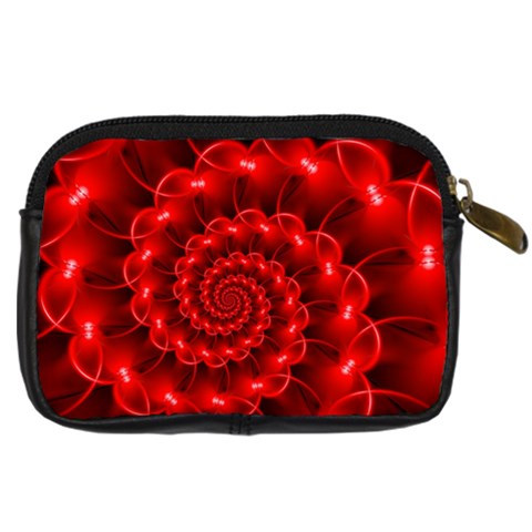 Glossy Red Spiral Fractal Digital Camera Leather Case from ArtsNow.com Back