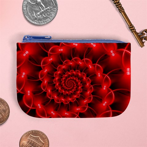 Glossy Red Spiral Fractal Mini Coin Purse from ArtsNow.com Front