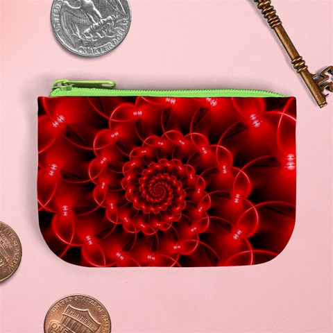 Glossy Red Spiral Fractal Mini Coin Purse from ArtsNow.com Front