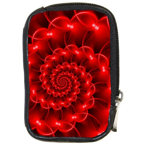 Glossy Red Spiral Fractal Compact Camera Leather Case from ArtsNow.com Front