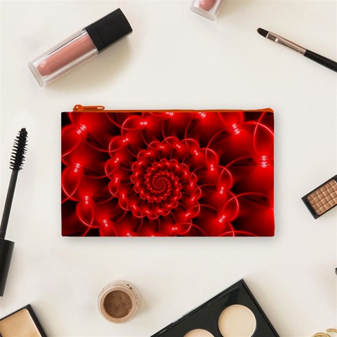 Glossy Red Spiral Fractal Cosmetic Bag (Small) from ArtsNow.com Front