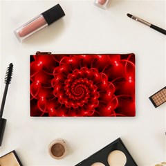 Glossy Red Spiral Fractal Cosmetic Bag (Small) from ArtsNow.com Front