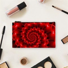 Glossy Red Spiral Fractal Cosmetic Bag (Small) from ArtsNow.com Front