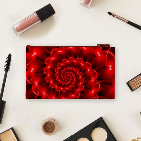 Glossy Red Spiral Fractal Cosmetic Bag (Small) from ArtsNow.com Back