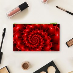 Glossy Red Spiral Fractal Cosmetic Bag (Small) from ArtsNow.com Back