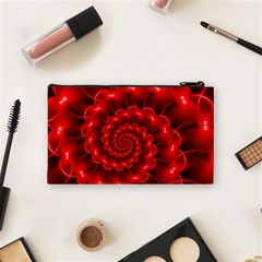 Glossy Red Spiral Fractal Cosmetic Bag (Small) from ArtsNow.com Back