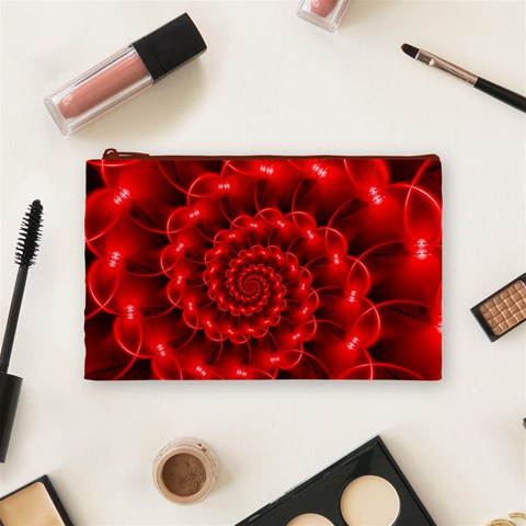 Glossy Red Spiral Fractal Cosmetic Bag (Medium) from ArtsNow.com Front