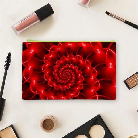 Glossy Red Spiral Fractal Cosmetic Bag (Medium) from ArtsNow.com Front