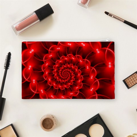 Glossy Red Spiral Fractal Cosmetic Bag (Medium) from ArtsNow.com Back