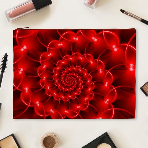 Glossy Red Spiral Fractal Cosmetic Bag (XL) from ArtsNow.com Front