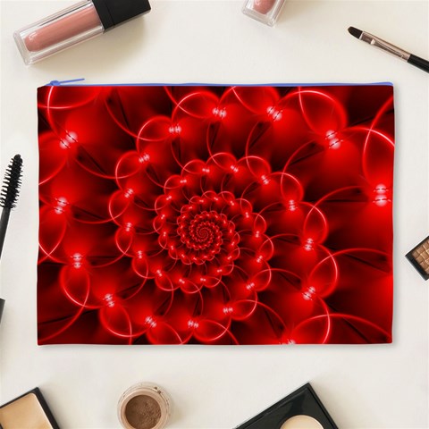 Glossy Red Spiral Fractal Cosmetic Bag (XL) from ArtsNow.com Front