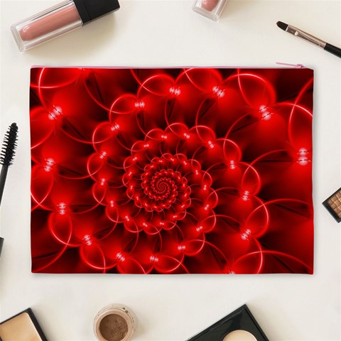 Glossy Red Spiral Fractal Cosmetic Bag (XL) from ArtsNow.com Back