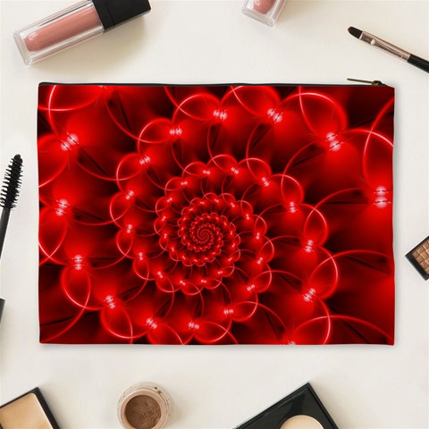 Glossy Red Spiral Fractal Cosmetic Bag (XL) from ArtsNow.com Back