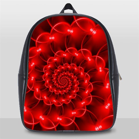 Glossy Red Spiral Fractal School Bag (Large) from ArtsNow.com Front