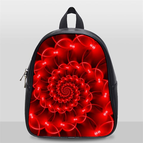 Glossy Red Spiral Fractal School Bag (Small) from ArtsNow.com Front