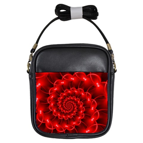 Glossy Red Spiral Fractal Girls Sling Bag from ArtsNow.com Front