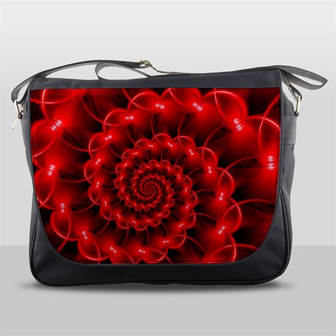 Glossy Red Spiral Fractal Messenger Bag from ArtsNow.com Front