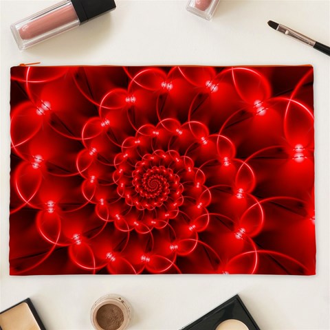 Glossy Red Spiral Fractal Cosmetic Bag (XXL) from ArtsNow.com Front