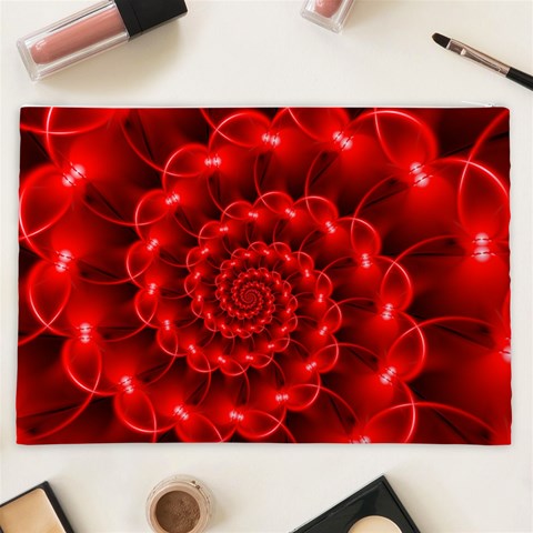 Glossy Red Spiral Fractal Cosmetic Bag (XXL) from ArtsNow.com Back