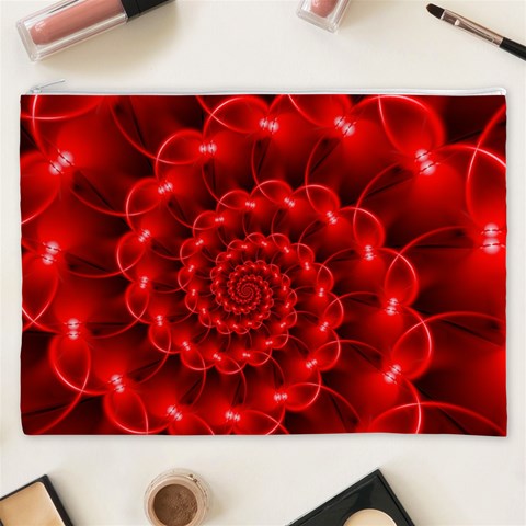 Glossy Red Spiral Fractal Cosmetic Bag (XXXL) from ArtsNow.com Front