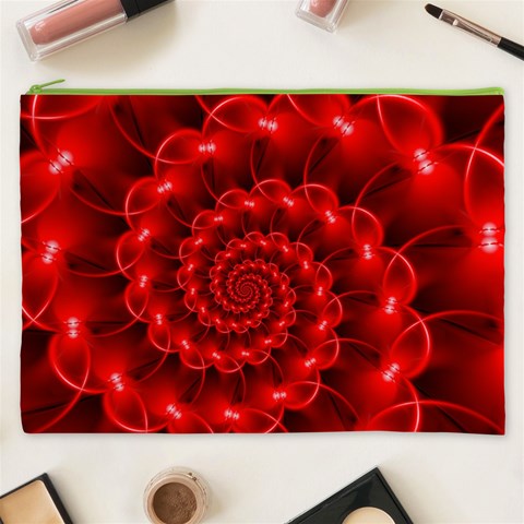 Glossy Red Spiral Fractal Cosmetic Bag (XXXL) from ArtsNow.com Front