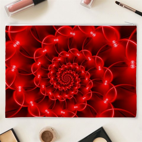 Glossy Red Spiral Fractal Cosmetic Bag (XXXL) from ArtsNow.com Back