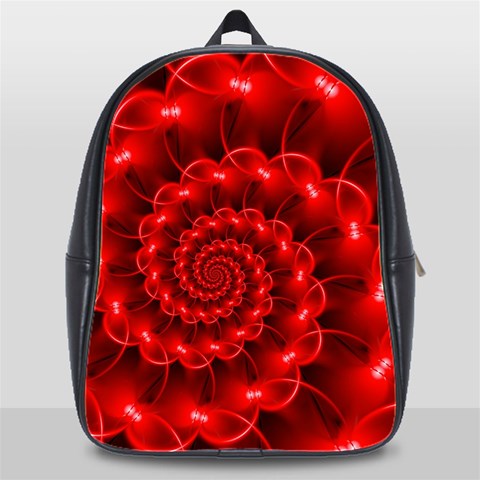 Glossy Red Spiral Fractal School Bag (XL) from ArtsNow.com Front