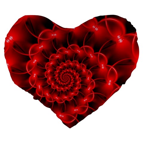 Glossy Red Spiral Fractal Large 19  Premium Heart Shape Cushion from ArtsNow.com Back