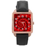 Glossy Red Spiral Fractal Rose Gold Leather Watch 