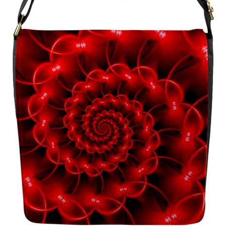 Glossy Red Spiral Fractal Flap Closure Messenger Bag (S) from ArtsNow.com Front