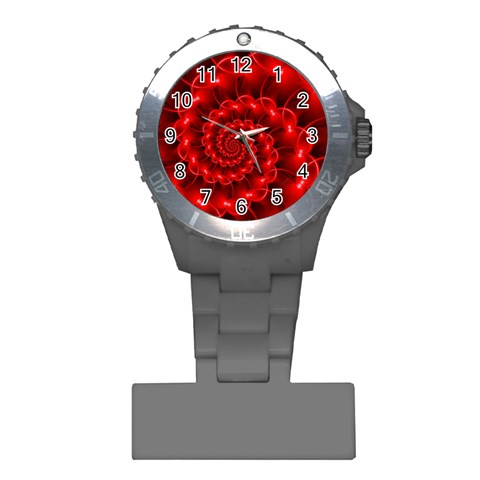 Glossy Red Spiral Fractal Plastic Nurses Watch from ArtsNow.com Front