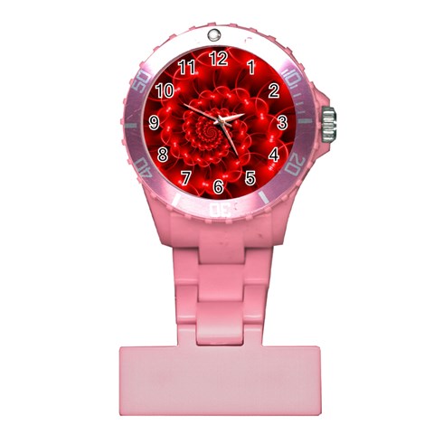 Glossy Red Spiral Fractal Plastic Nurses Watch from ArtsNow.com Front