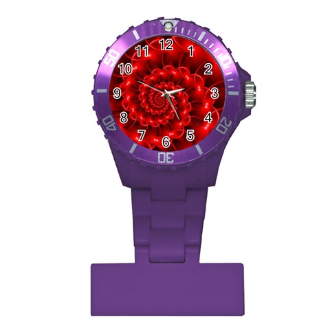 Glossy Red Spiral Fractal Plastic Nurses Watch from ArtsNow.com Front