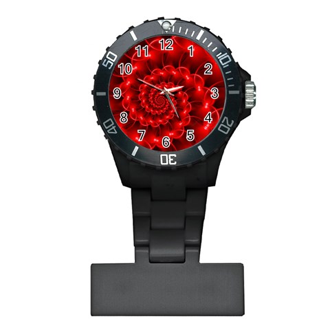 Glossy Red Spiral Fractal Plastic Nurses Watch from ArtsNow.com Front