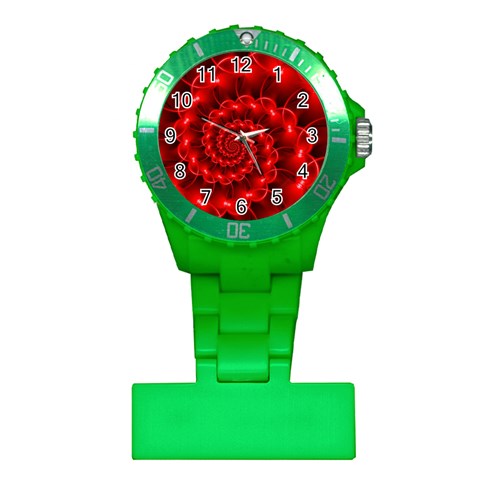 Glossy Red Spiral Fractal Plastic Nurses Watch from ArtsNow.com Front